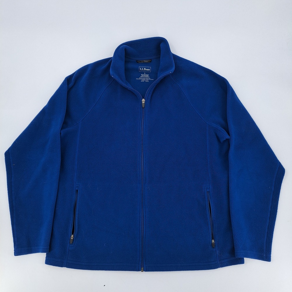 L.L. Bean Full Zip Fleece Jacket Mens Large Polyester Blue Mock Neck Zip Pocket
